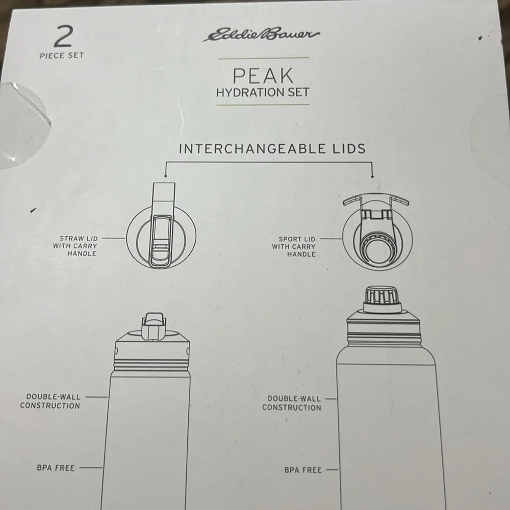 Eddie Bauer Peak Hydration Set (2 Piece) Interchangeable Lids 40 Oz & 22 Oz